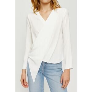 Habitual White Cortland Asymmetric-Drape Long-Sleeve Top XS Blouse Quiet Luxury